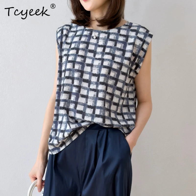 Tcyeek 93% Real Silk Women T Shirts 2026 Summer New Style Elegant Checkered Short-sleeved Tops Clothing for Ladies Ropa De Mujer
Tcyeek 93% Real Silk Women T Shirts 2026 Summer New Style Elegant Checkered Short-sleeved Tops Clothing for Ladies Ropa De Mujer