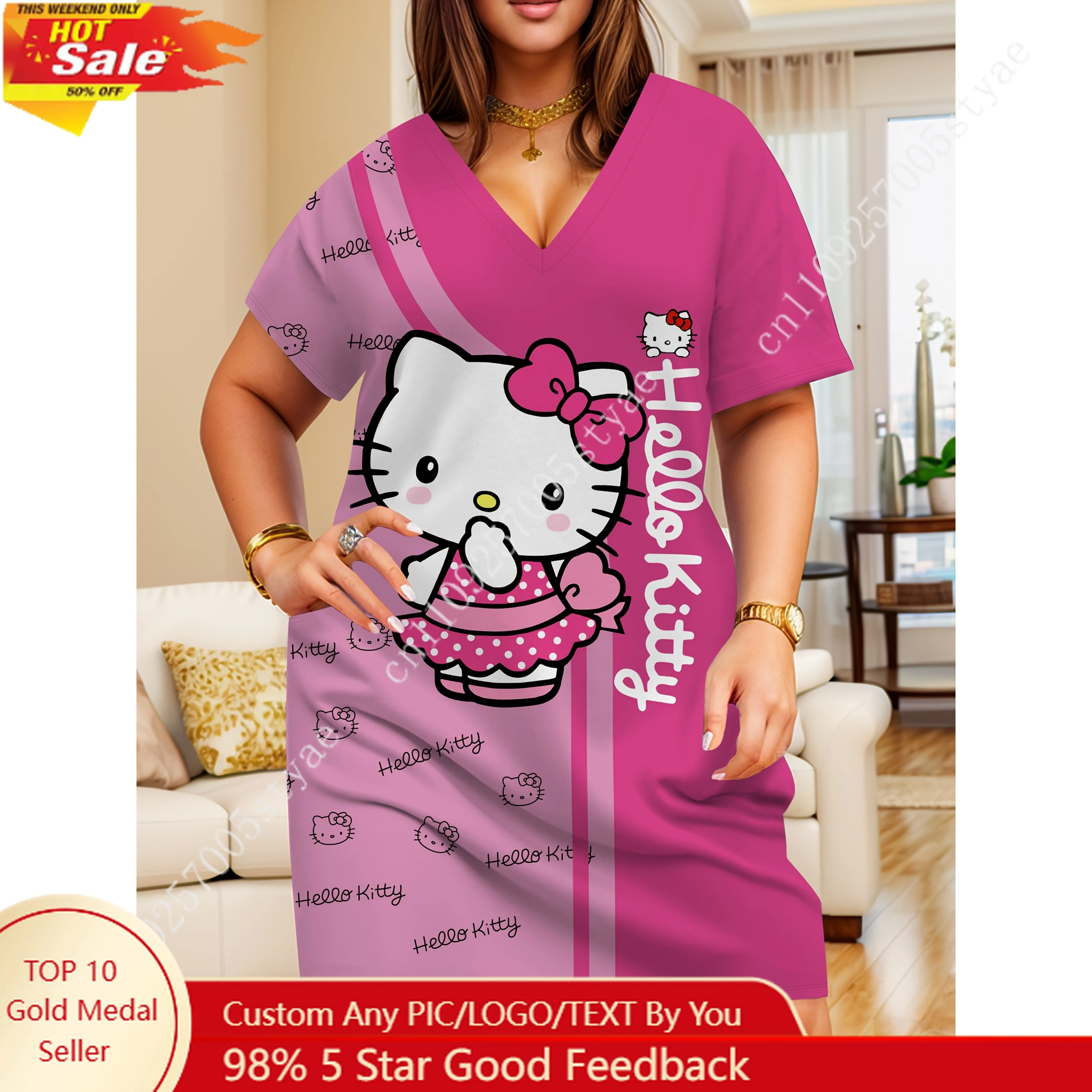 Hello Kitty Two‑tone Pink Gradient Color Scheme V‑Neck Short‑Sleeve Loose Dress Soft Casual Lounge‑style Women’s Loungwear
Hello Kitty Two‑tone Pink Gradient Color Scheme V‑Neck Short‑Sleeve Loose Dress Soft Casual Lounge‑style Women’s Loungwear