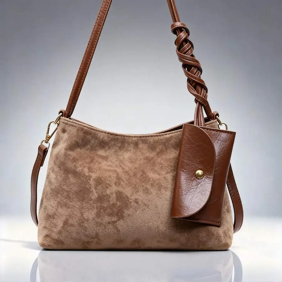 Suede Small Shoulder Bag With Braided Strap Casual Womens Handbag
Suede Small Shoulder Bag With Braided Strap Casual Womens Handbag