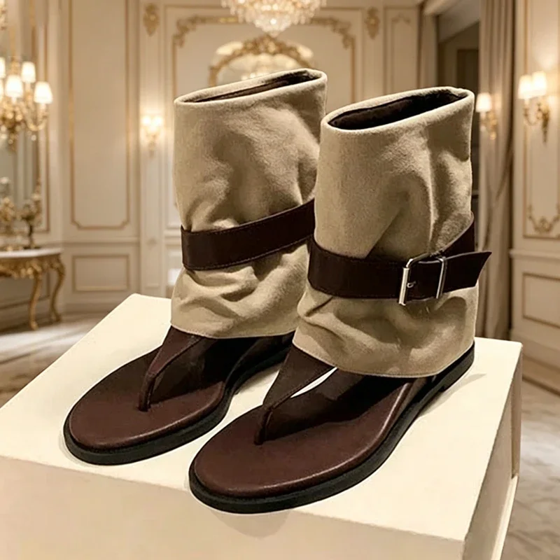 Women's Thong Toe Post Canvas Suede Patchwork Slouchy Fold Over Cuff Metal Buckle Belt Decor Flat Sole Ankle Streetwear Footwear
Women's Thong Toe Post Canvas Suede Patchwork Slouchy Fold Over Cuff Metal Buckle Belt Decor Flat Sole Ankle Streetwear Footwear