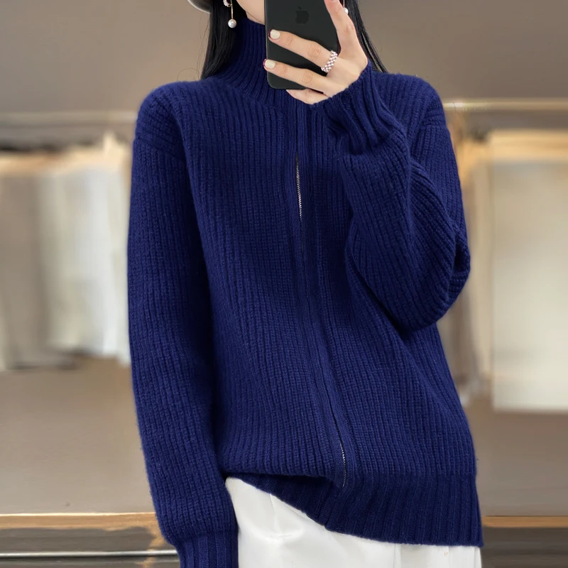 Women's Zipper Striped Cardigan Solid Color High Neck New Top Versatile for Autumn and Winter Blouse
Women's Zipper Striped Cardigan Solid Color High Neck New Top Versatile for Autumn and Winter Blouse