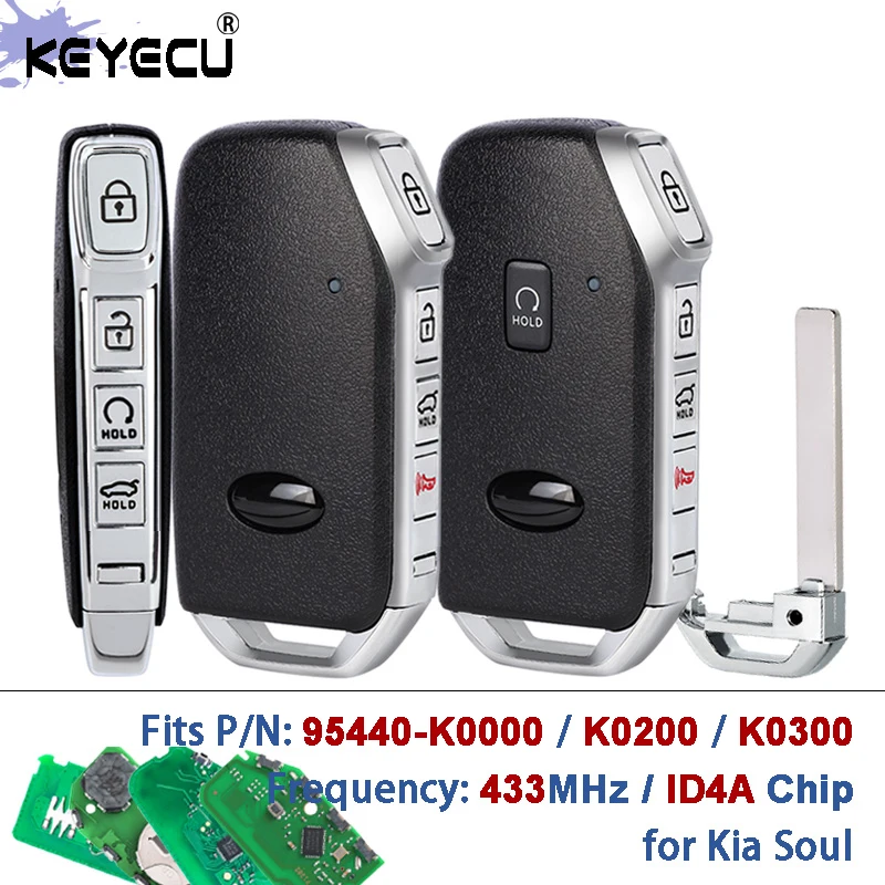 KEYECU 95440-K0000, 95440-K0200, 95440-K0300 433 МГц ID4A Чип приближения Keyless-Go Smart Remote Key Fob для Kia Soul 2019-2022
KEYECU 95440-K0000, 95440-K0200, 95440-K0300 433 МГц ID4A Чип приближения Keyless-Go Smart Remote Key Fob для Kia Soul 2019-2022