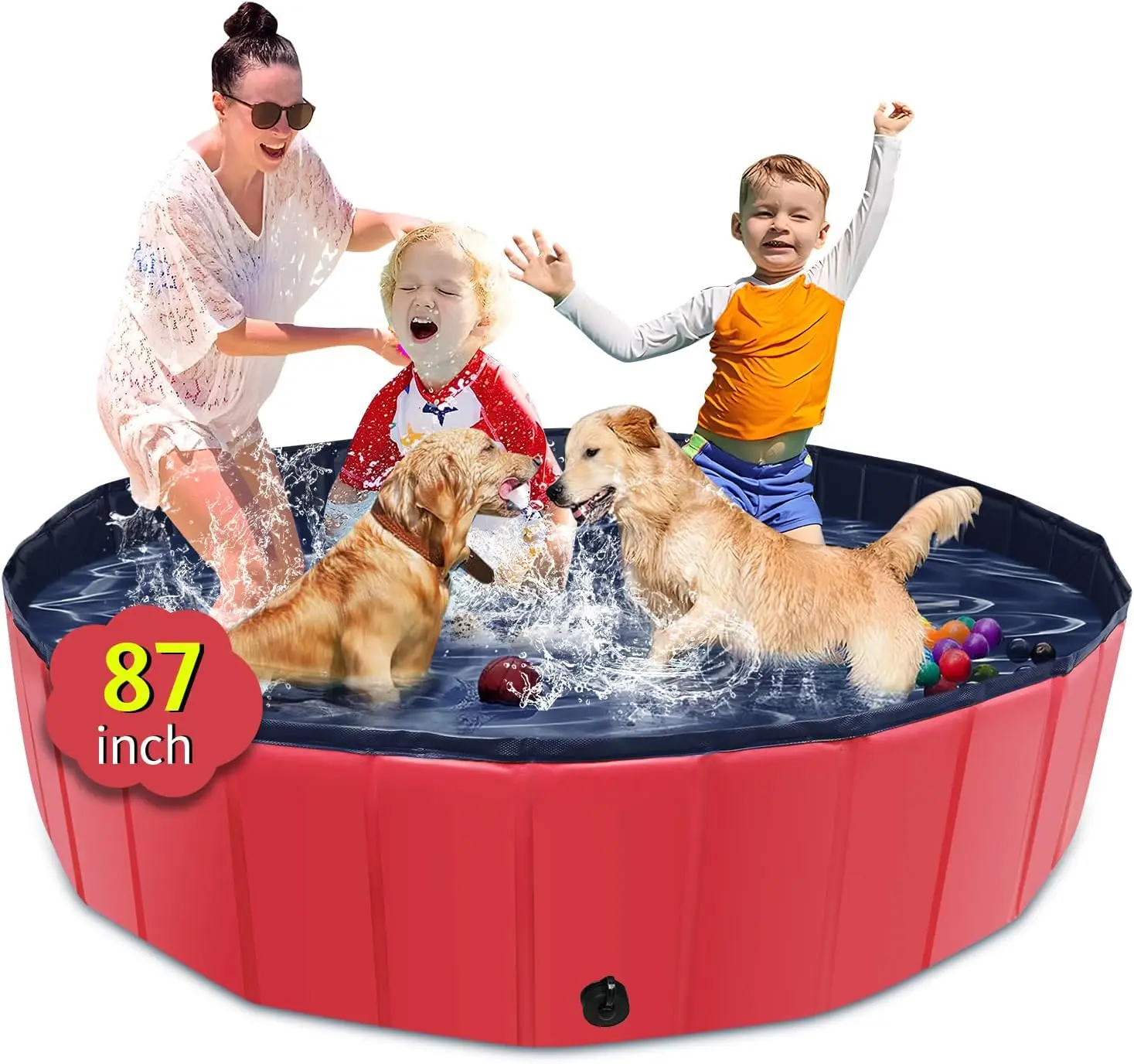 Foldable Dog Pool, 87" x 14" Large Kiddie Pool with Hard Plastic, Non-Slip Bottom for Outdoor Backyard, Collapsible Swimming Pool for Kids Dogs Pets (Red)
Foldable Dog Pool, 87" x 14" Large Kiddie Pool with Hard Plastic, Non-Slip Bottom for Outdoor Backyard, Collapsible Swimming Pool for Kids Dogs Pets (Red)