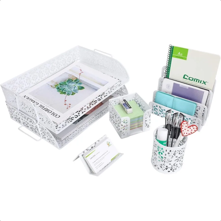 EasyPAG 5Piece Desk Organizer Set with Carved Floral Design No Assembly Stackable 2Tier File Tray Letter Sorter Pen Card Holder 
EasyPAG 5Piece Desk Organizer Set with Carved Floral Design No Assembly Stackable 2Tier File Tray Letter Sorter Pen Card Holder