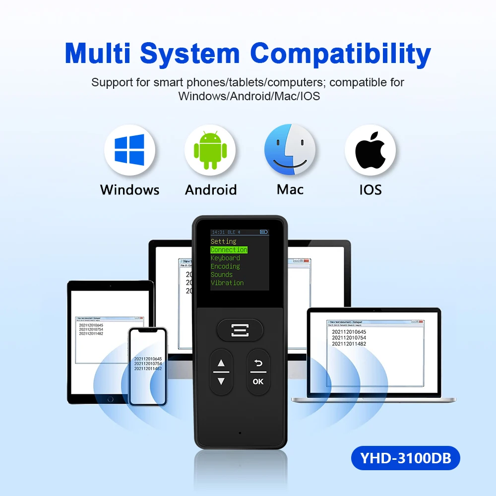 3100DB Mini Barcode Scanner with Screen 1D 2D QR Code Reader Portable Size Bluetooth 2.4G Wireless Connection Scan Long Distance
3100DB Mini Barcode Scanner with Screen 1D 2D QR Code Reader Portable Size Bluetooth 2.4G Wireless Connection Scan Long Distance