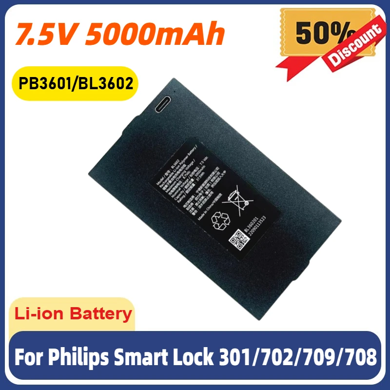 5000mAh for Philips Smart Lock 301/702/709/708 PB3601/PB3604 Battery BL3602
5000mAh for Philips Smart Lock 301/702/709/708 PB3601/PB3604 Battery BL3602