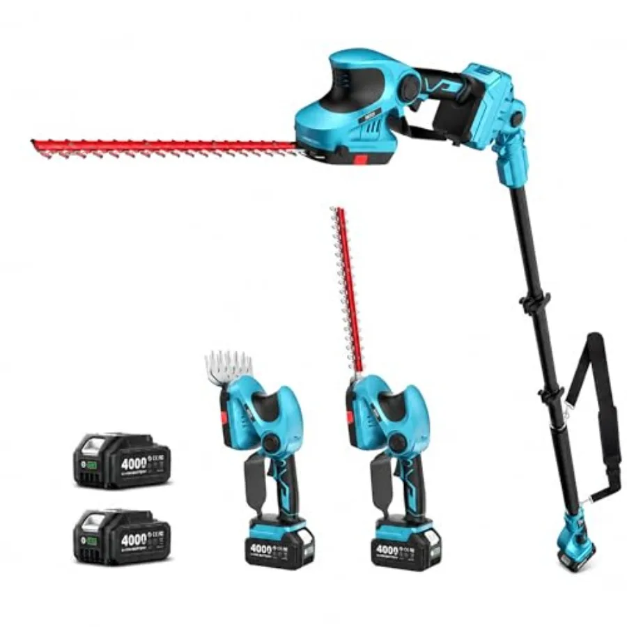 4-in-1 Cordless Pole Hedge Trimmer for tall hedges and lawn edging: 20V telescoping shrub trimmer with SK5 steel blades, black
4-in-1 Cordless Pole Hedge Trimmer for tall hedges and lawn edging: 20V telescoping shrub trimmer with SK5 steel blades, black