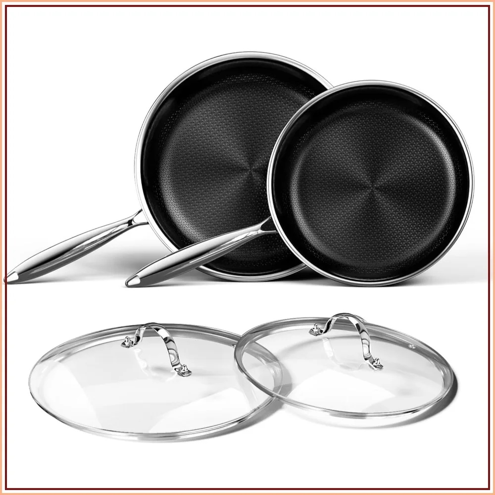 Stainless Steel Frying Pan with Lid, Titanium Ceramic Nonstick 10 & 12 Inch, Induction Compatible, PFOA/PFAS/PTFE Free
Stainless Steel Frying Pan with Lid, Titanium Ceramic Nonstick 10 & 12 Inch, Induction Compatible, PFOA/PFAS/PTFE Free