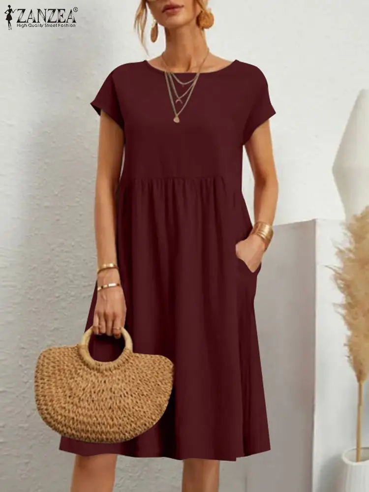 ZANZEA Summer Femme Casual Work Robe Fashion Solid Sundress Women Elegant Party Vestido Short Sleeve Knee-length Dress 2023
ZANZEA Summer Femme Casual Work Robe Fashion Solid Sundress Women Elegant Party Vestido Short Sleeve Knee-length Dress 2023