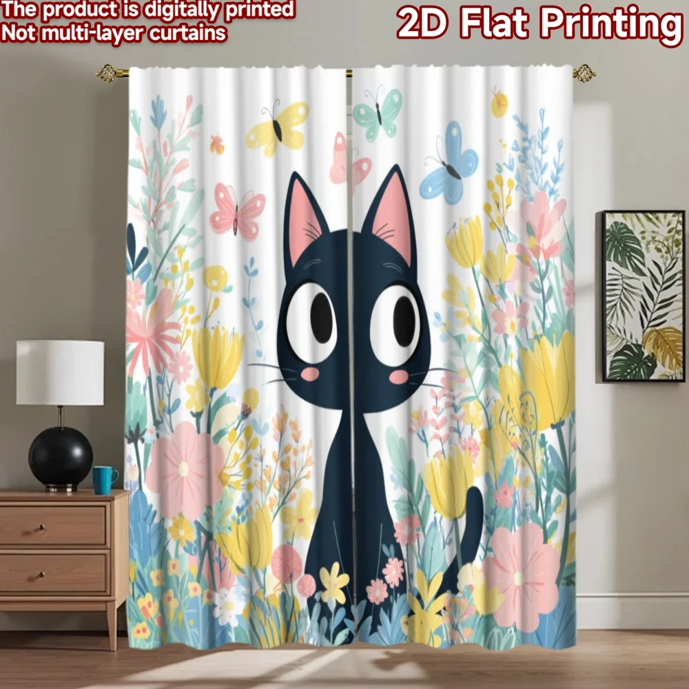 2D flat printing 2pcs Drapes Cute Black Cat Flowers Butterflies Digital Printed Polyester Drapes Family Party Decoration for
2D flat printing 2pcs Drapes Cute Black Cat Flowers Butterflies Digital Printed Polyester Drapes Family Party Decoration for