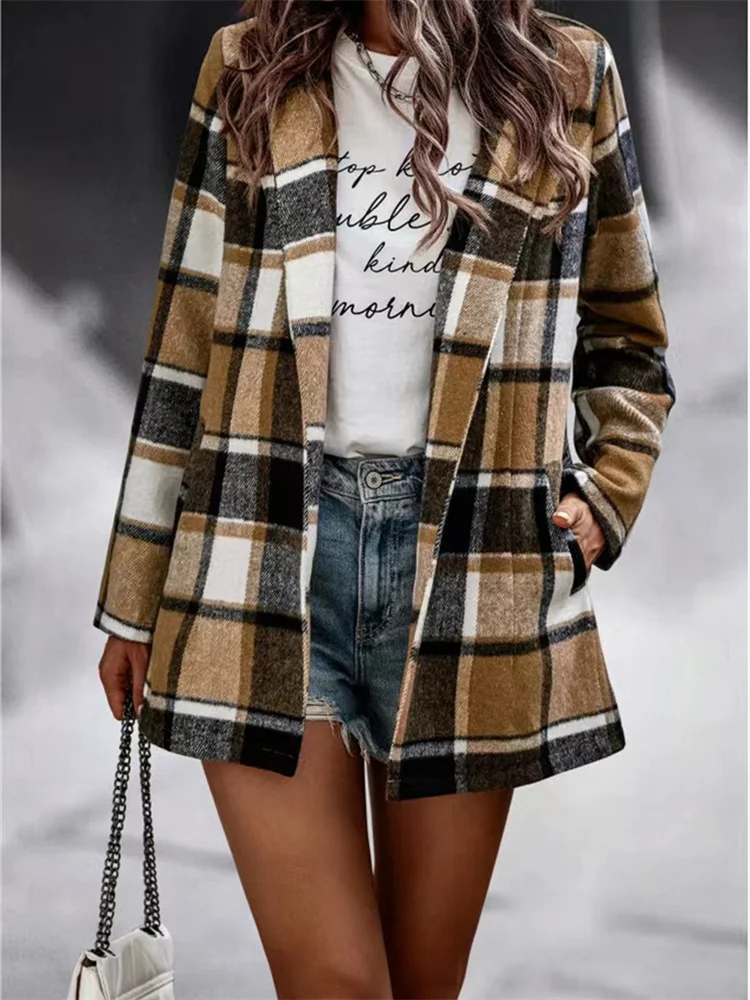 Vintage Plaid Coat Women Autumn Winter Woolen Jacket Female Elegant Fashion Long Sleeve Shackets Lady Casual Loose Lapel Coats
Vintage Plaid Coat Women Autumn Winter Woolen Jacket Female Elegant Fashion Long Sleeve Shackets Lady Casual Loose Lapel Coats