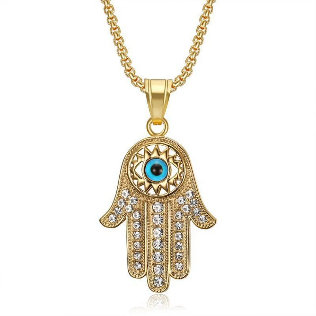 Hiphop Fashion Hamsa Hand of Fatima Pendant Gold Color Stainless Steel Evil Eye Palm Amulet Necklace for Woman Man Jewelry Bulk
Hiphop Fashion Hamsa Hand of Fatima Pendant Gold Color Stainless Steel Evil Eye Palm Amulet Necklace for Woman Man Jewelry Bulk