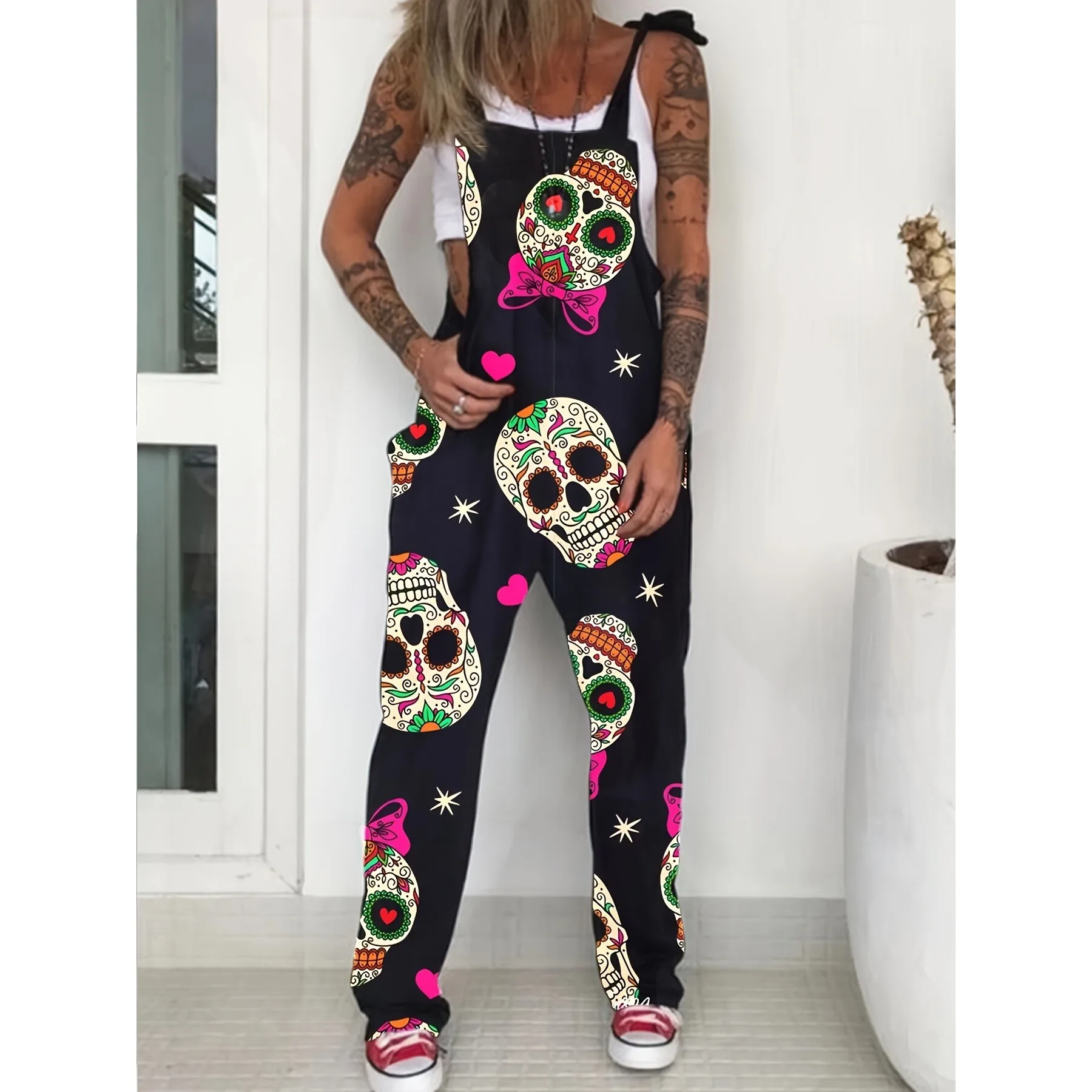 Neutral Printed Skull Jumpsuit Harajuku Style Casual Pants Women's Spring Fashion Neutral Color One-Piece Suit with Skull Design
Neutral Printed Skull Jumpsuit Harajuku Style Casual Pants Women's Spring Fashion Neutral Color One-Piece Suit with Skull Design