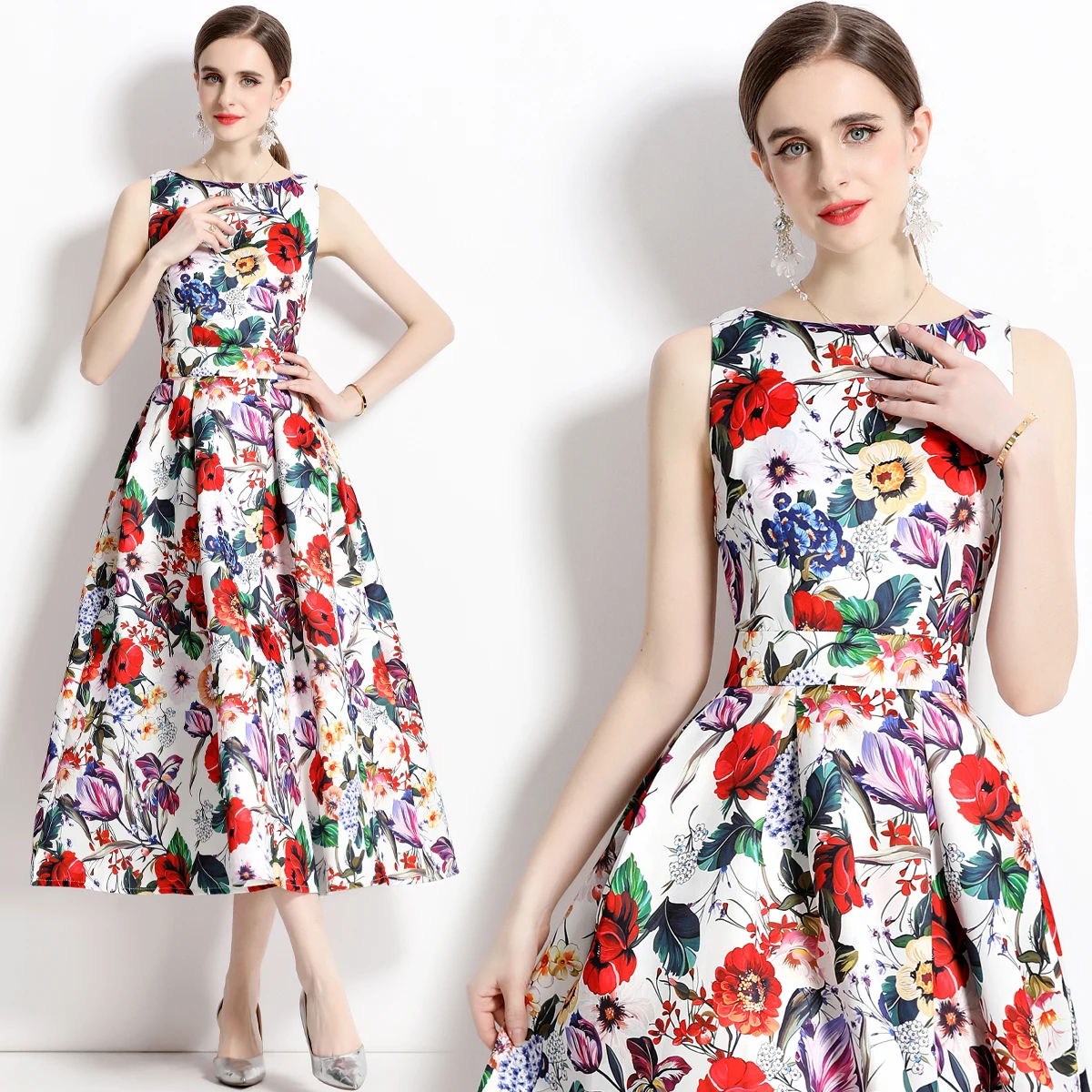 Lace embroidered dress for women's new French style elegant pleated mid length skirt HL8150078
Lace embroidered dress for women's new French style elegant pleated mid length skirt HL8150078