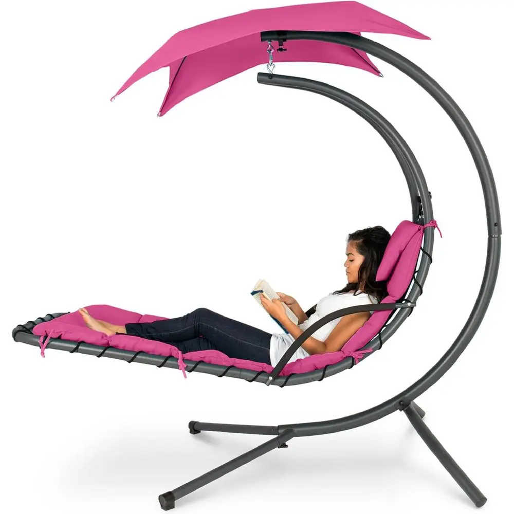 Outdoor Hanging Curved Steel Chaise Lounge Chair Swing w/Built-in Pillow and Removable - Pink
Outdoor Hanging Curved Steel Chaise Lounge Chair Swing w/Built-in Pillow and Removable - Pink