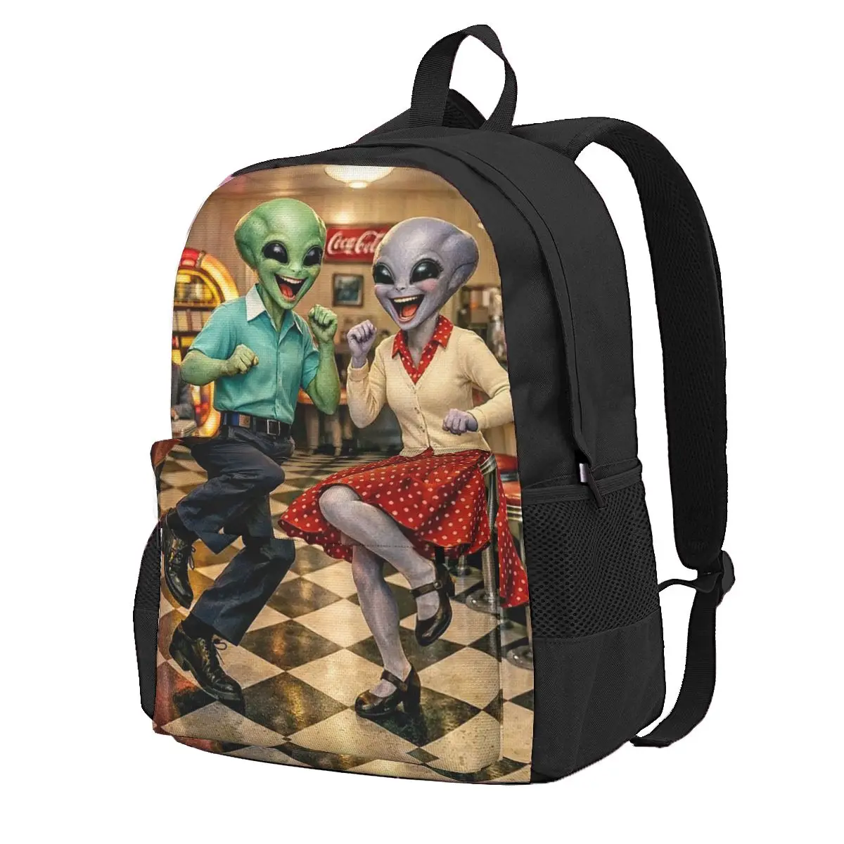 Alien Couple Rocking And Rolling In A 50's Diner Student Backpack School Bag Hiking Travel Daypack Fashion Bookbag Shoulder Bags
Alien Couple Rocking And Rolling In A 50's Diner Student Backpack School Bag Hiking Travel Daypack Fashion Bookbag Shoulder Bags