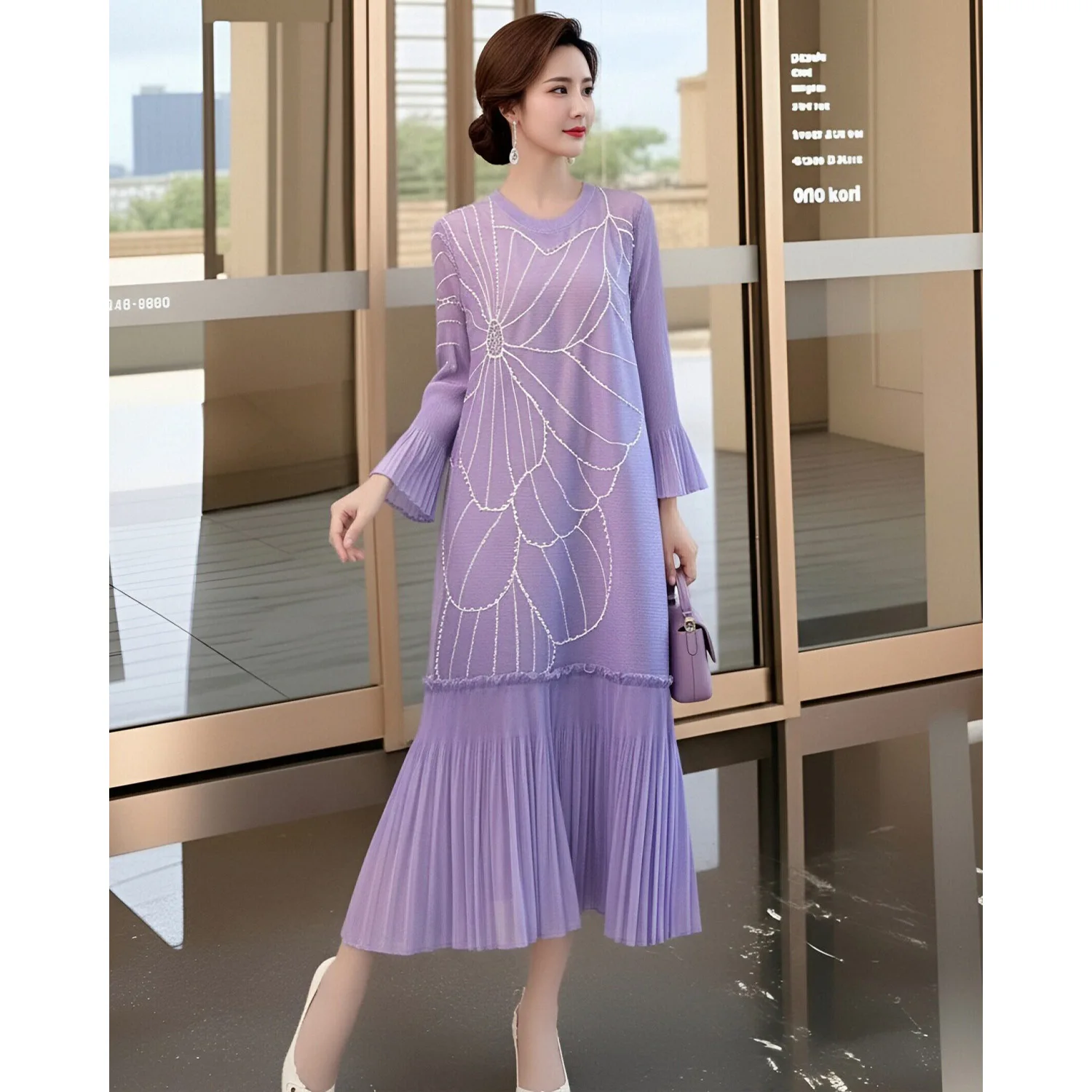 Miyake Solid Color Pleated Women's Dress Fashionable Elegant Round Neck Pearl Embroidered Dresses 2026 Spring New 2DB7063
Miyake Solid Color Pleated Women's Dress Fashionable Elegant Round Neck Pearl Embroidered Dresses 2026 Spring New 2DB7063