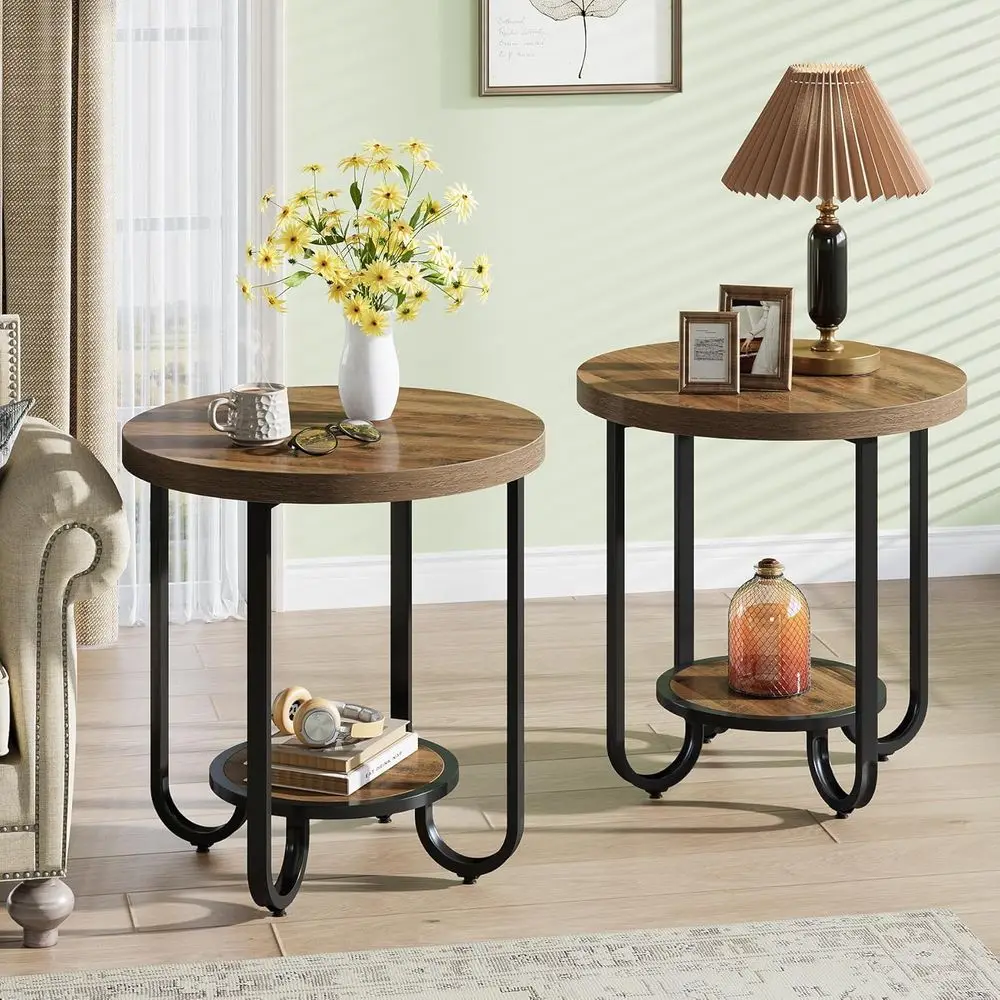 Industrial 2-Tier Round End Table with Curved Metal Legs, Suitable for Coffee Side Stand in Living Room, Bedroom, or Office, Set
Industrial 2-Tier Round End Table with Curved Metal Legs, Suitable for Coffee Side Stand in Living Room, Bedroom, or Office, Set