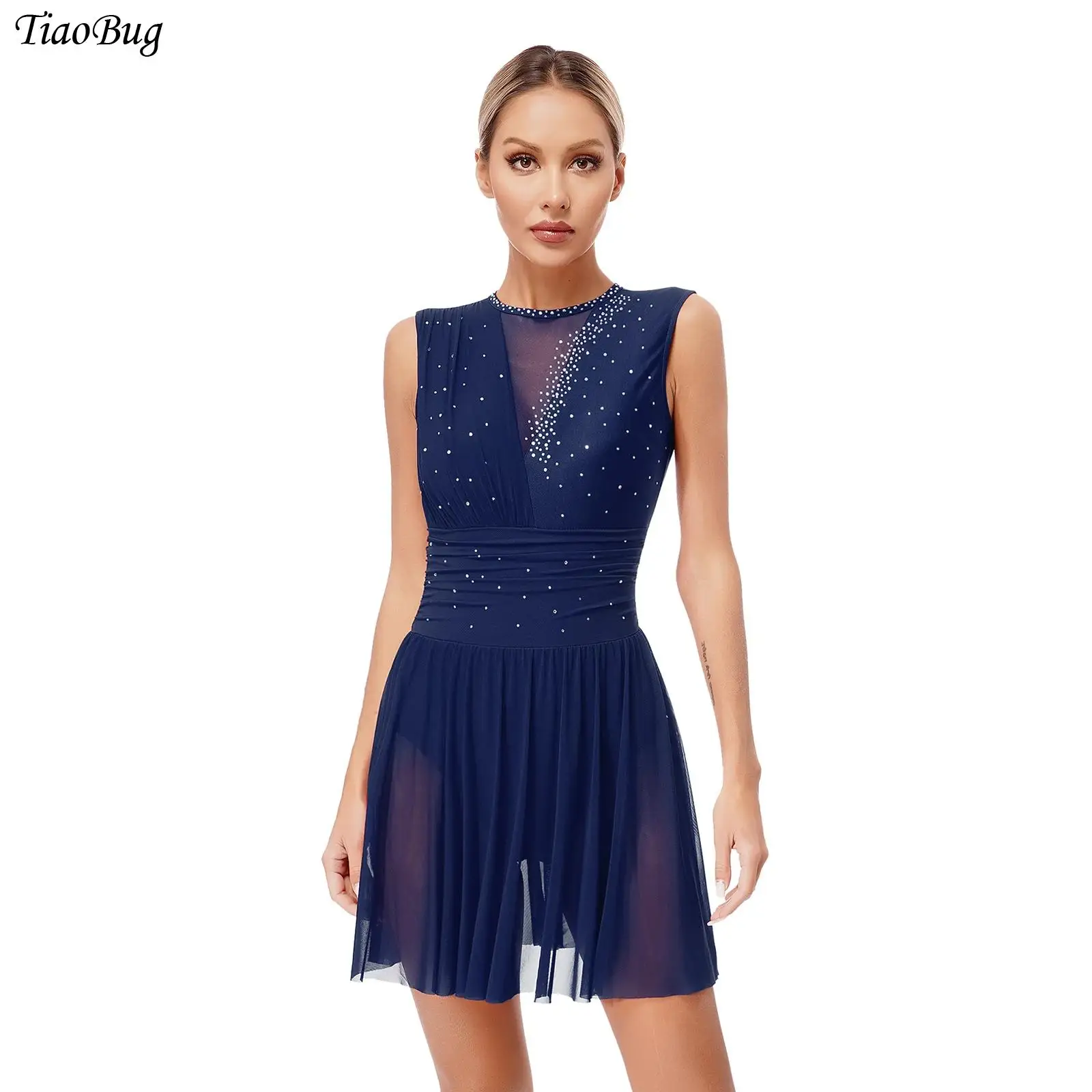 Women Figure Skating Dress Shiny Rhinestones Sleeveless Ruched Ballet Leotard Dresses Lyrical Dance Dress Ballerina Dancewear
Women Figure Skating Dress Shiny Rhinestones Sleeveless Ruched Ballet Leotard Dresses Lyrical Dance Dress Ballerina Dancewear