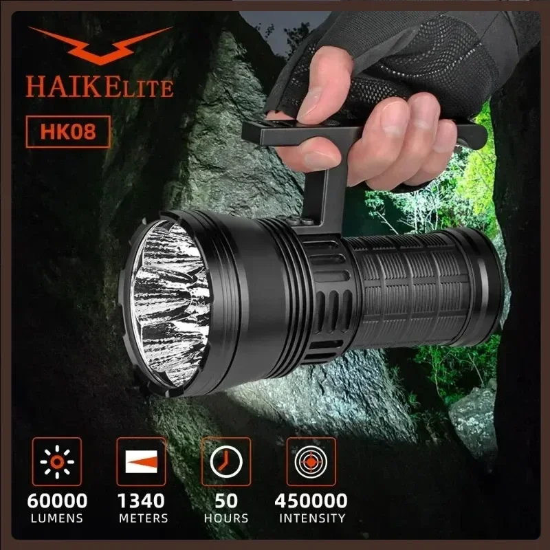 Haikelite HK08 Powerful Flashlight 60000LM Lantern 1340m Range Type-C USB Charging Torch 18650 High Power Led Flashlights
Haikelite HK08 Powerful Flashlight 60000LM Lantern 1340m Range Type-C USB Charging Torch 18650 High Power Led Flashlights