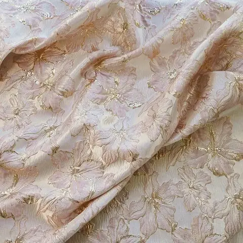 Gold Silk Elegant Flower Embossed Jacquard Fabric Women's Gentle Dress Fluffy Skirt Wash Bag Diy Sewing Fabric