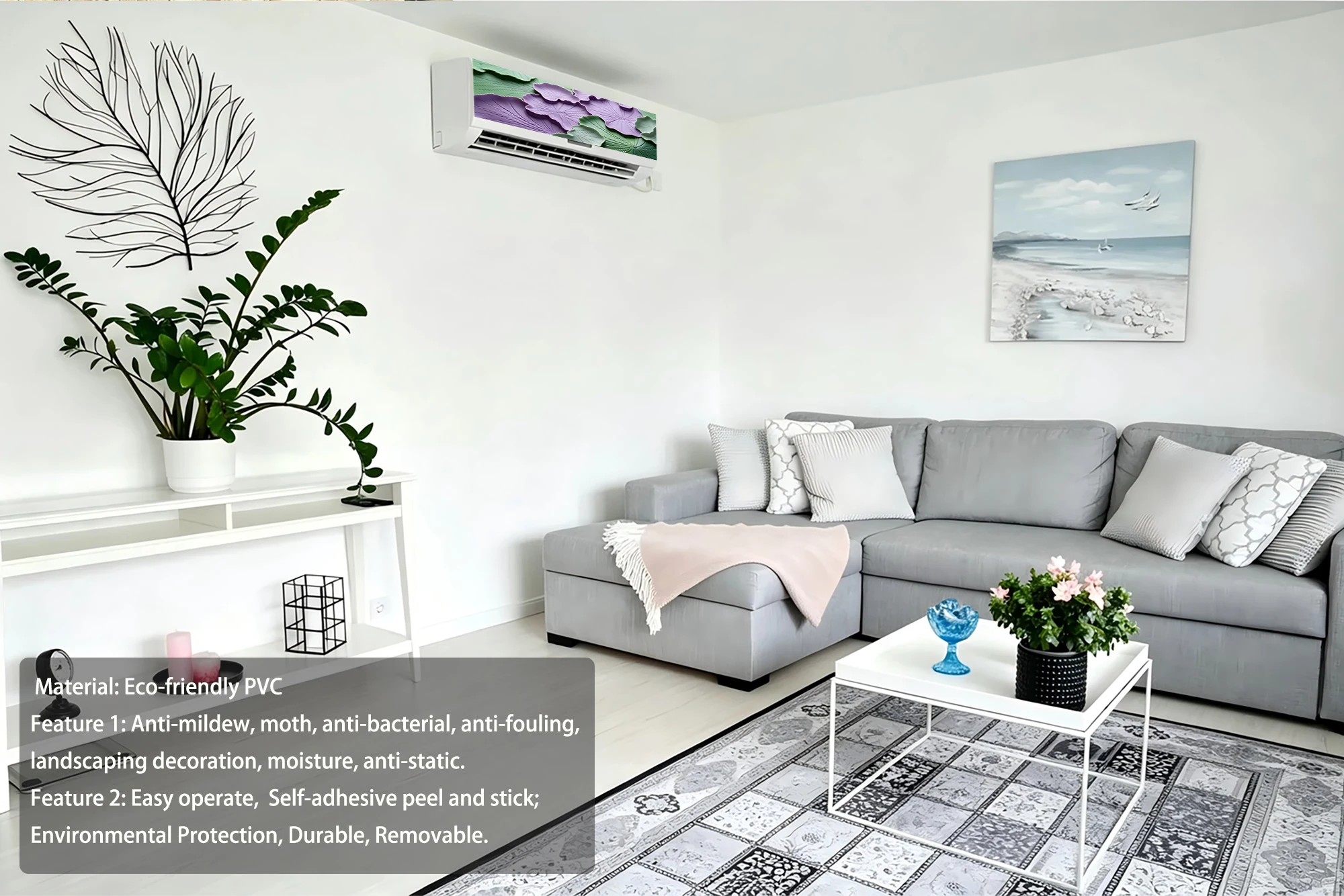 Modern Botanical Air Conditioner Decal Minimalist Floral & Leaf Print Waterproof Removable AC Sticker
Modern Botanical Air Conditioner Decal Minimalist Floral & Leaf Print Waterproof Removable AC Sticker