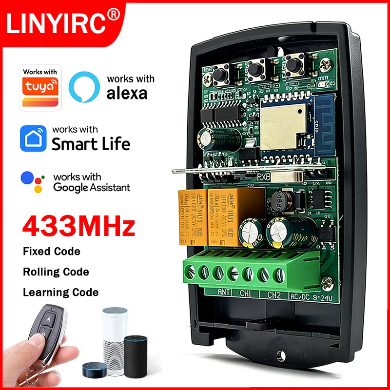 Universal Garage Door Remote Control Receiver 433MHz 433.92MHz Fixed Rolling Code WIFI Smart Switch Module Relay Works With Tuya
Universal Garage Door Remote Control Receiver 433MHz 433.92MHz Fixed Rolling Code WIFI Smart Switch Module Relay Works With Tuya