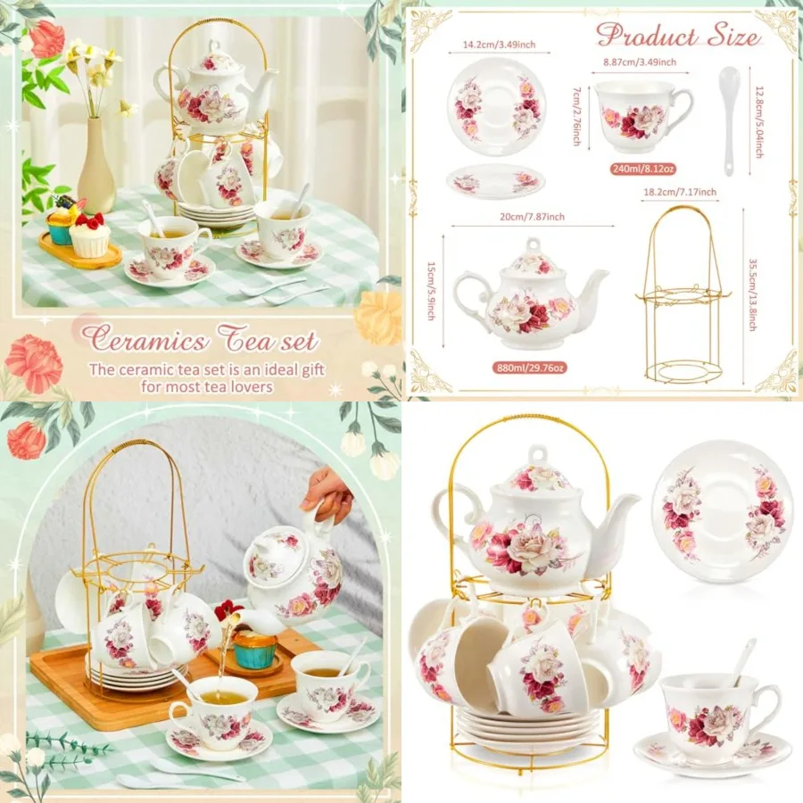 Zhehao Pcs Porcelain Tea Set with Metal Holder and Spoon Adult Ceramic Tea Set European Flower Painting Teapot Cup Saucer Spoon
Zhehao Pcs Porcelain Tea Set with Metal Holder and Spoon Adult Ceramic Tea Set European Flower Painting Teapot Cup Saucer Spoon