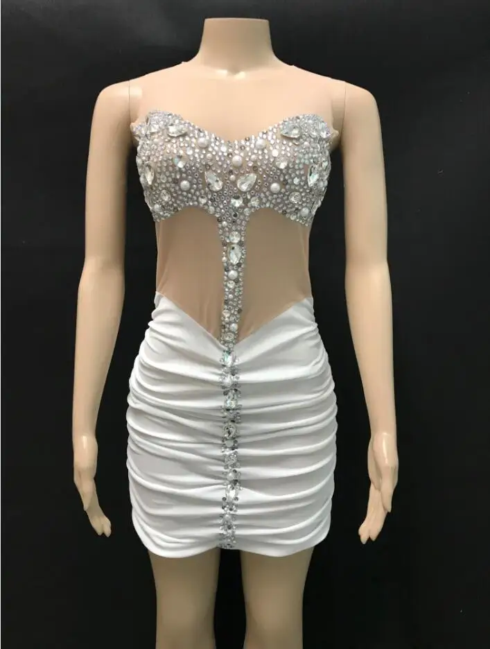 Women Sexy Sleeveless Mesh Crystals Rhinstones Transparent Short Dress Evening Birthday Stretch Dance Dresses
Women Sexy Sleeveless Mesh Crystals Rhinstones Transparent Short Dress Evening Birthday Stretch Dance Dresses
