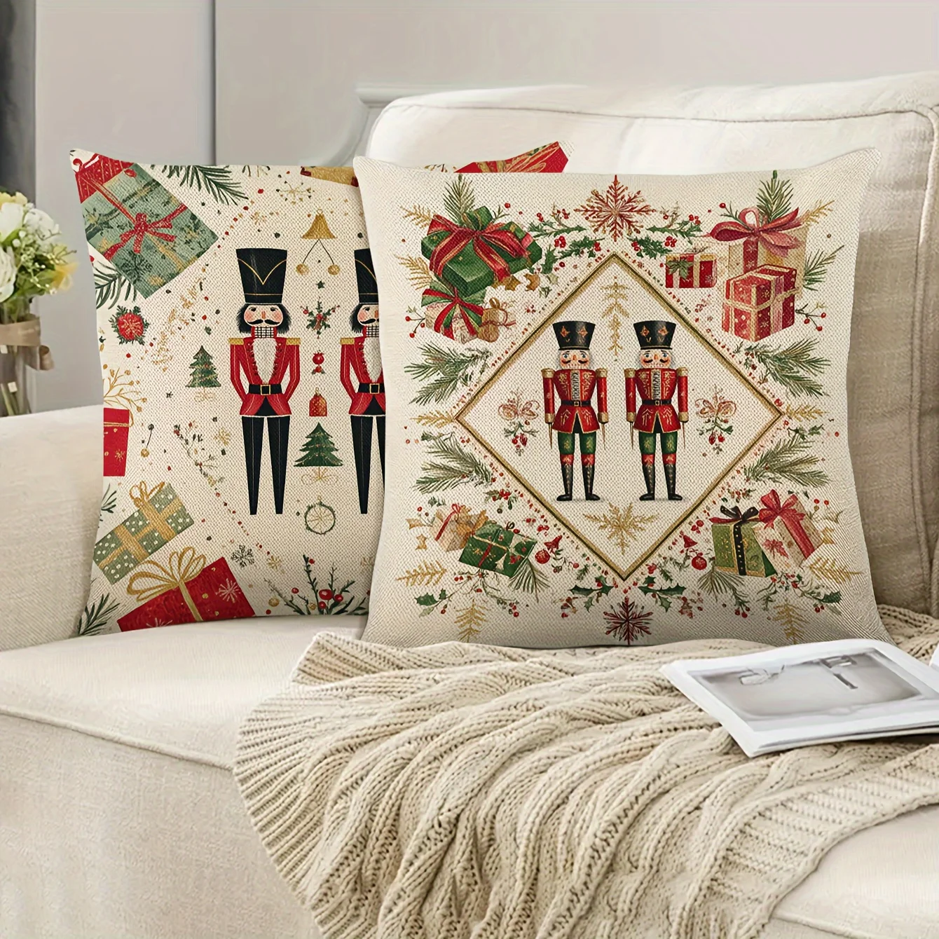 2pcs 2D flat Christmas Nutcracker Themed Throw Pillow Cover, Vintage Gift & Wreath Festive Pattern, Chic Home Accent & Gift
2pcs 2D flat Christmas Nutcracker Themed Throw Pillow Cover, Vintage Gift & Wreath Festive Pattern, Chic Home Accent & Gift