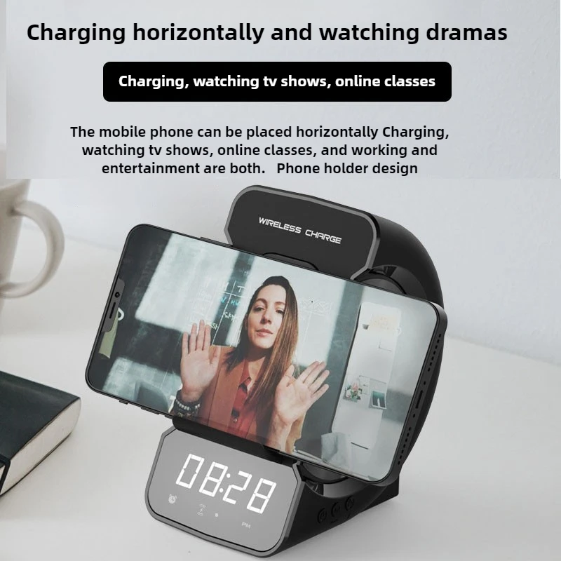 Креативное беспроводное зарядное устройство, Bluetooth-динамик, будильник, дисплей, радиозарядная станция с держателем для телефона
Креативное беспроводное зарядное устройство, Bluetooth-динамик, будильник, дисплей, радиозарядная станция с держателем для телефона