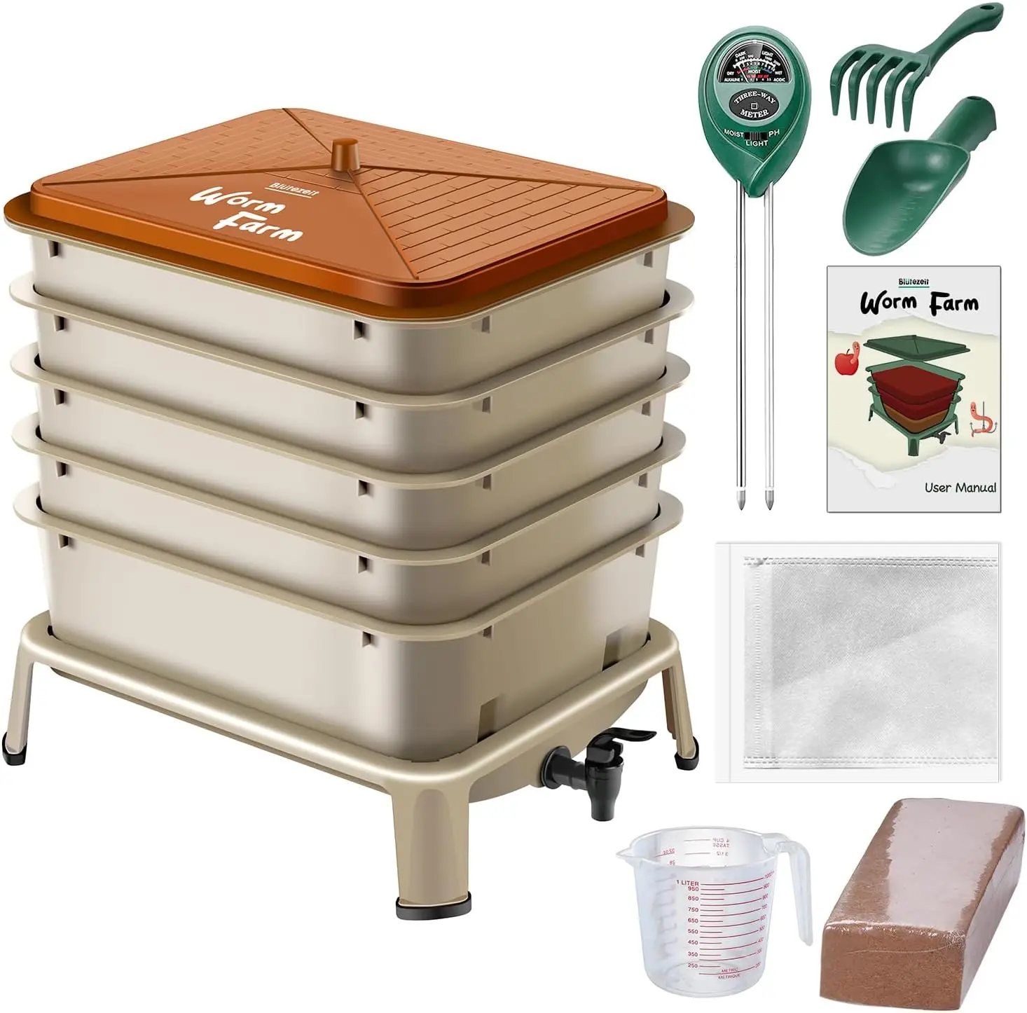 5-Tray Worm Compost Bin, 53QT Indoor & Outdoor Composter with Starter Kits for Home Kitchen Food Waste Recycling
5-Tray Worm Compost Bin, 53QT Indoor & Outdoor Composter with Starter Kits for Home Kitchen Food Waste Recycling