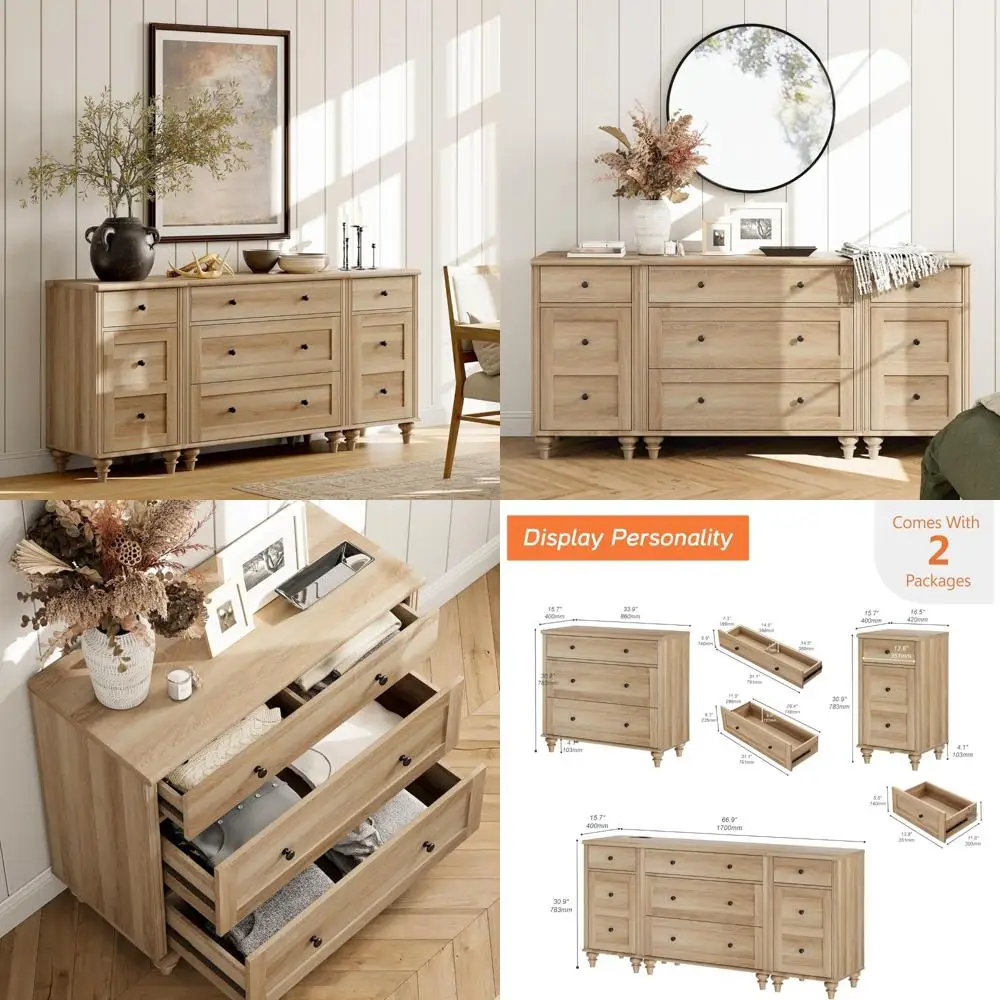 Комод для спальни с 5 ящиками и 2 шкафами для хранения вещей, торцевой столик для гостиной с зарядной док-станцией, современный стиль середины века
Комод для спальни с 5 ящиками и 2 шкафами для хранения вещей, торцевой столик для гостиной с зарядной док-станцией, современный стиль середины века