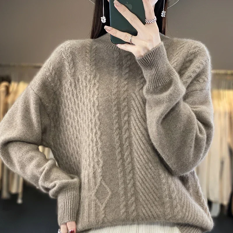 100% Pure Wool Pullover Half High Collar Women's Sweater Solid Color Knitted Loose Sleeve Women's New 2023 Autumn/Winter Sweater
100% Pure Wool Pullover Half High Collar Women's Sweater Solid Color Knitted Loose Sleeve Women's New 2023 Autumn/Winter Sweater