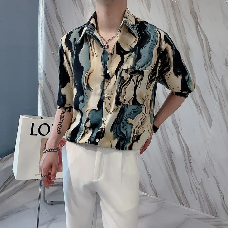 Man Shirt Floral Print Blue Shirts for Men Short Sleeve with Pocket Fashion 2025 Korean Style Button Up Summer Normal New In
Man Shirt Floral Print Blue Shirts for Men Short Sleeve with Pocket Fashion 2025 Korean Style Button Up Summer Normal New In
