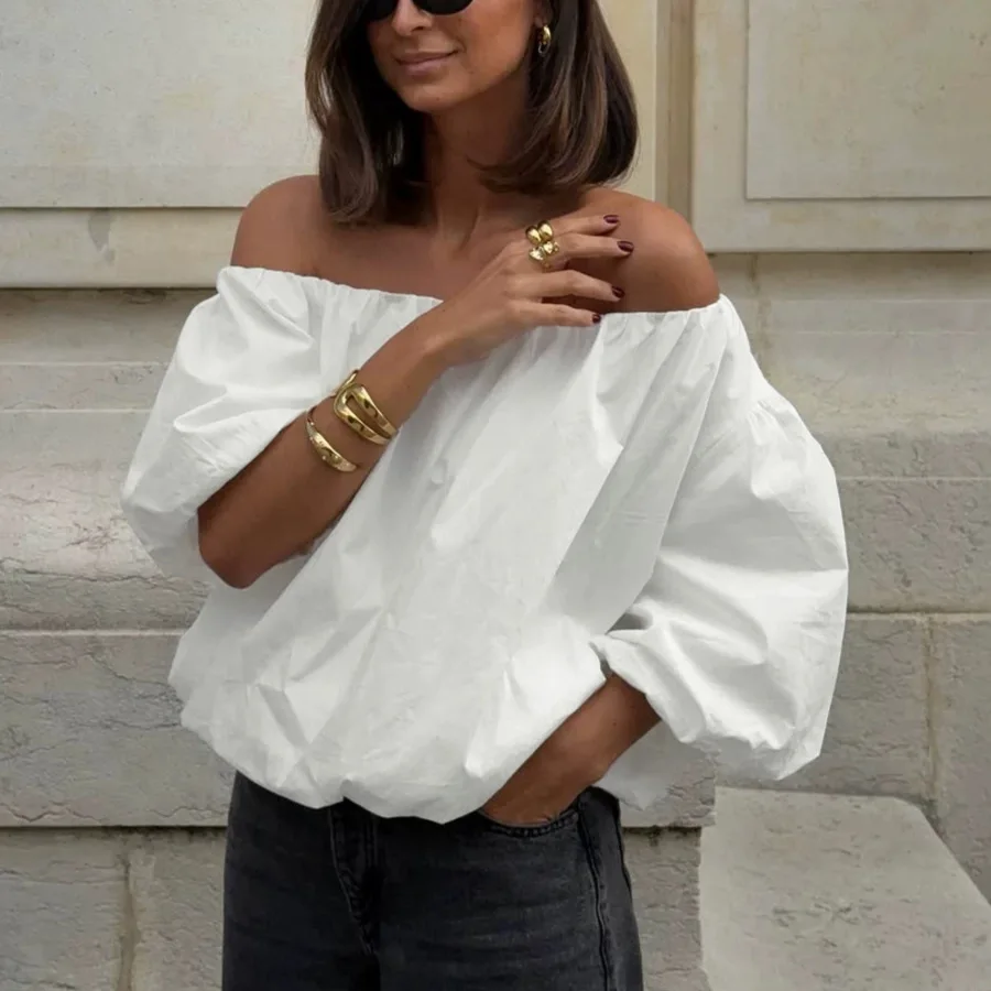 Casual Slash Neck Cotton Shirt Daily Streetwear Sexy Women White Off Shoulder Blouse Loose Puff Bubble Short Sleeve Top
Casual Slash Neck Cotton Shirt Daily Streetwear Sexy Women White Off Shoulder Blouse Loose Puff Bubble Short Sleeve Top