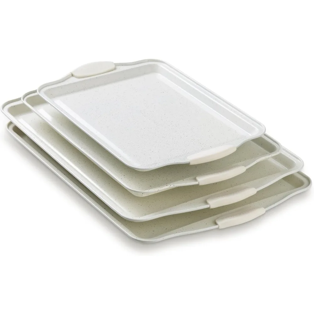 Heavy Duty Nonstick Stackable Bakeware Set, Durable Easy Release Baking Pans in Cream, 4 Pieces
Heavy Duty Nonstick Stackable Bakeware Set, Durable Easy Release Baking Pans in Cream, 4 Pieces