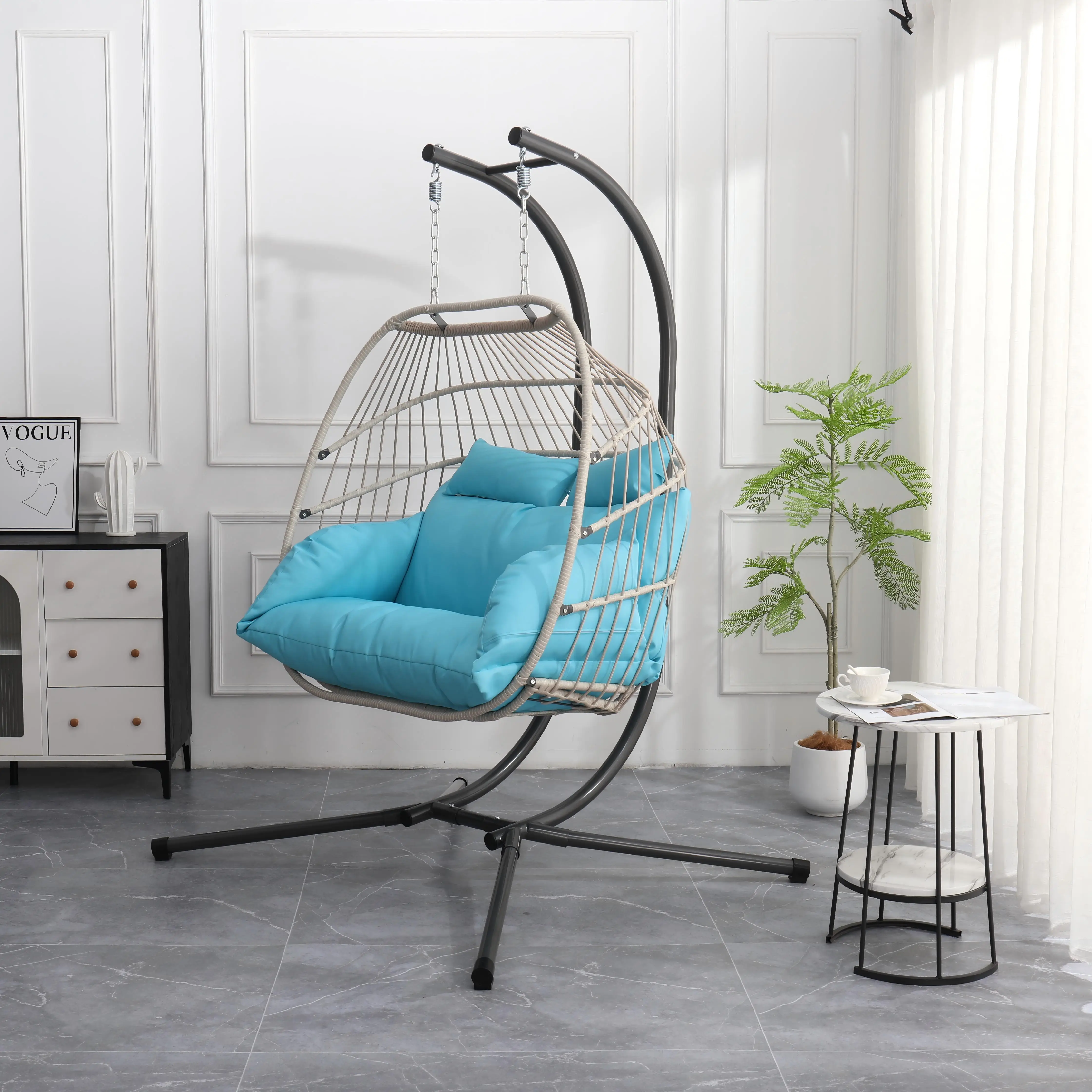 Indoor Outdoor Patio Bedroom 2-Person Rattan Hanging Egg Swing Chair With Cushion
Indoor Outdoor Patio Bedroom 2-Person Rattan Hanging Egg Swing Chair With Cushion