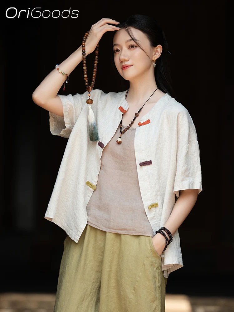 OriGoods Linen Blouse 2025 New Summer Chinese Style Linen 100% Shirt Women White Beige Short Sleeve Blouse Linen Tops C120
OriGoods Linen Blouse 2025 New Summer Chinese Style Linen 100% Shirt Women White Beige Short Sleeve Blouse Linen Tops C120