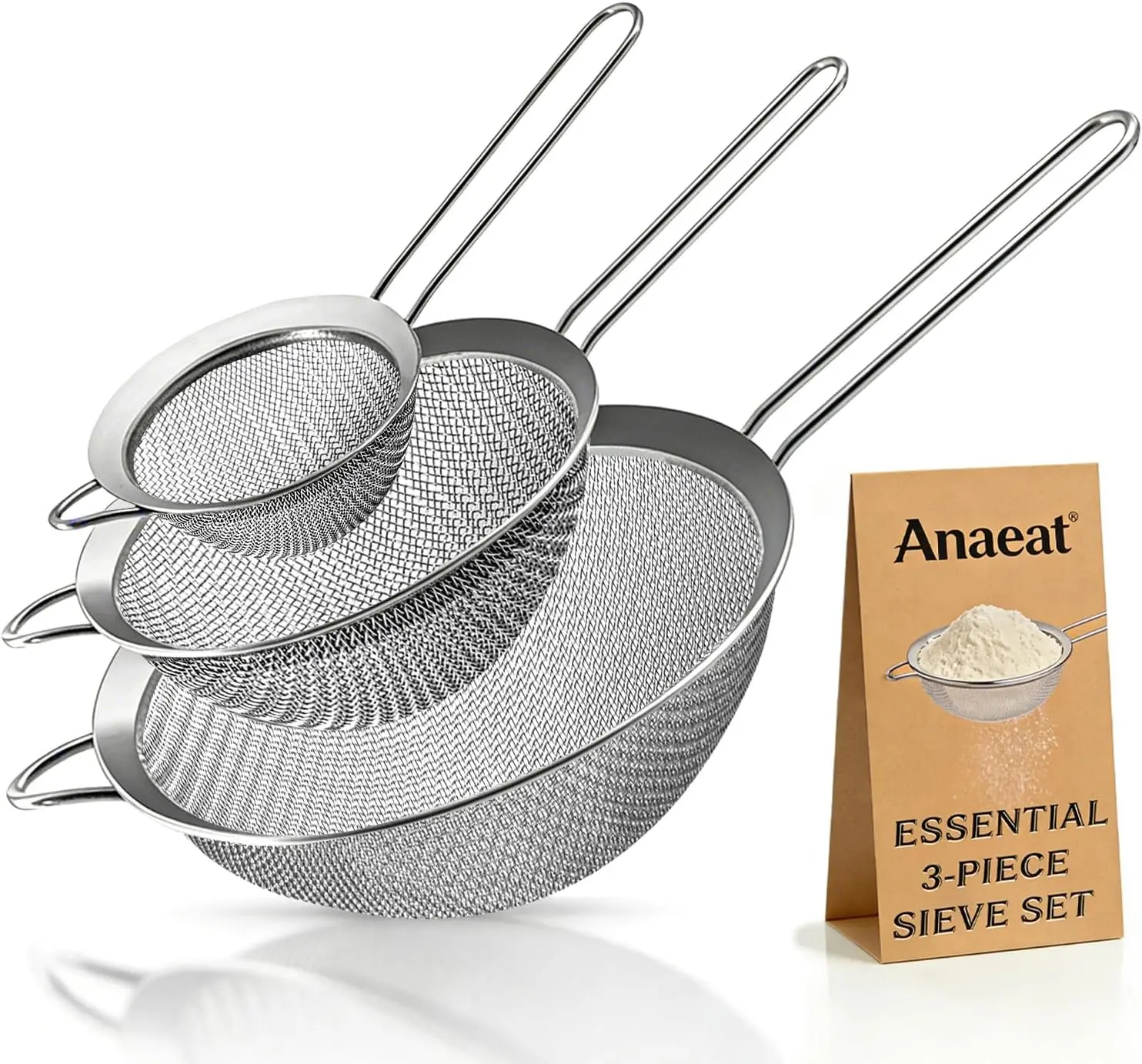 Fine Mesh Strainers Set - Stainless Steel Colander Sieves with Durable Mesh and Long Handle for Sifting Flour, Pasta, Rice, Tea
Fine Mesh Strainers Set - Stainless Steel Colander Sieves with Durable Mesh and Long Handle for Sifting Flour, Pasta, Rice, Tea