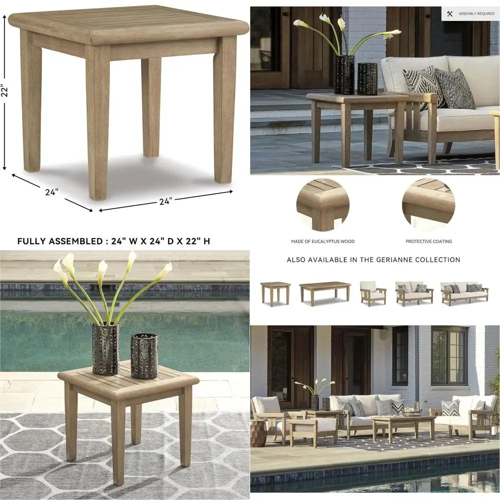 Outdoor Square End Table, Slatting Design, 5-Step Finish, Eucalyptus Wood, 22H, Grayish Brown
Outdoor Square End Table, Slatting Design, 5-Step Finish, Eucalyptus Wood, 22H, Grayish Brown