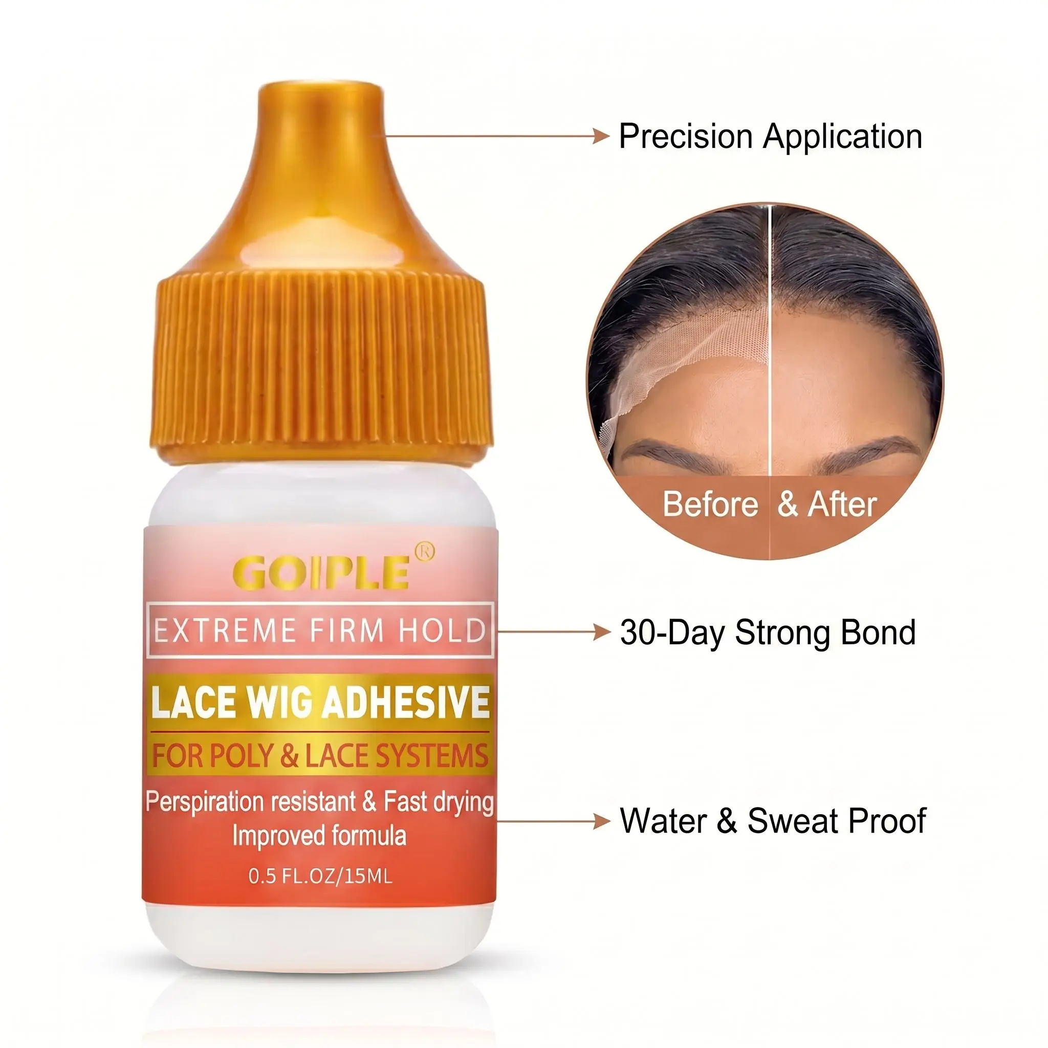 GOIPLE Extreme Firm Hold Lace Wig Adhesive - Waterproof Hair Glue for Lace Front Wigs, Toupees and Hair Systems - Invisible Sweat-Proof Bonding Glue - Perspiration Resistant & Fast Drying - 0.5 FL.OZ/15ML
GOIPLE Extreme Firm Hold Lace Wig Adhesive - Waterproof Hair Glue for Lace Front Wigs, Toupees and Hair Systems - Invisible Sweat-Proof Bonding Glue - Perspiration Resistant & Fast Drying - 0.5 FL.OZ/15ML