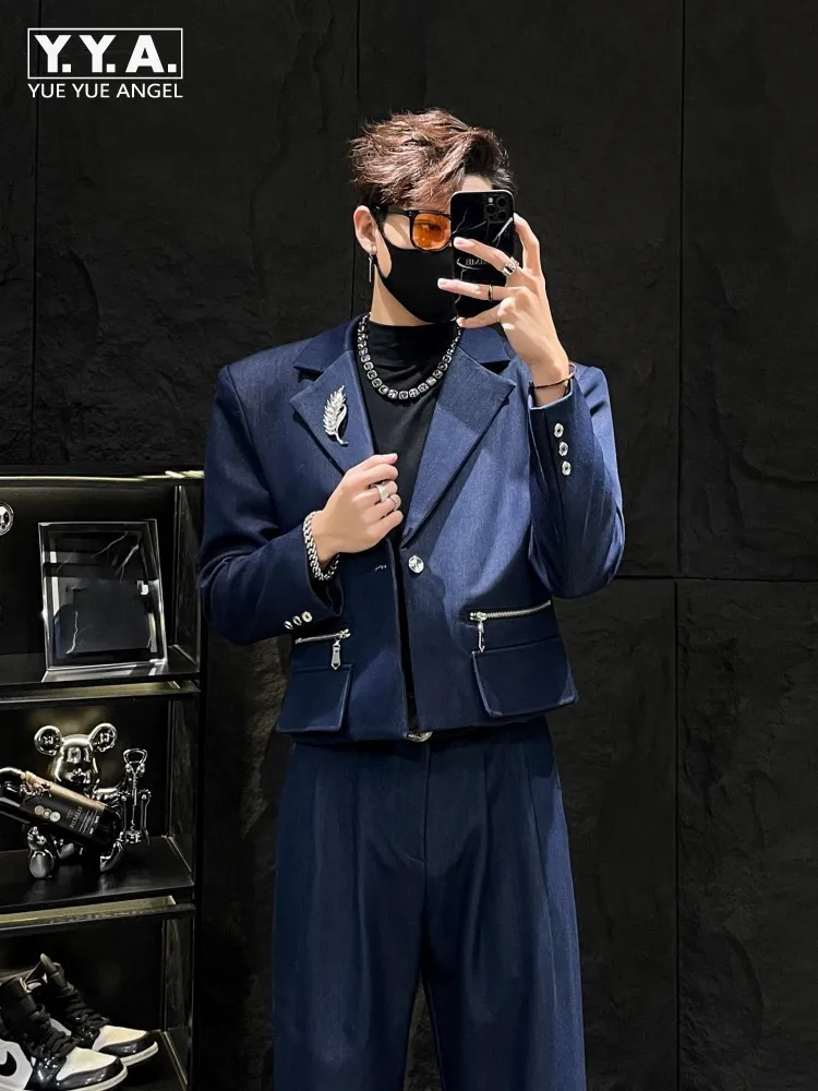 Chic Men Blue Suit Jacket Suits Set Loose Lapel Collar Single Button Short Blazers Outfits Straight-leg Long Pant Two-Piece-Set
Chic Men Blue Suit Jacket Suits Set Loose Lapel Collar Single Button Short Blazers Outfits Straight-leg Long Pant Two-Piece-Set