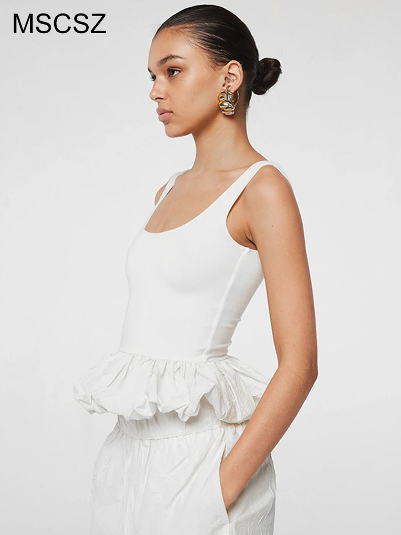 MSCSZ Chic White Tank Tops Women Scoop Neck Sleeveless Peplum Crop Top Summer Fashion Solid Cami Tops For Women
MSCSZ Chic White Tank Tops Women Scoop Neck Sleeveless Peplum Crop Top Summer Fashion Solid Cami Tops For Women