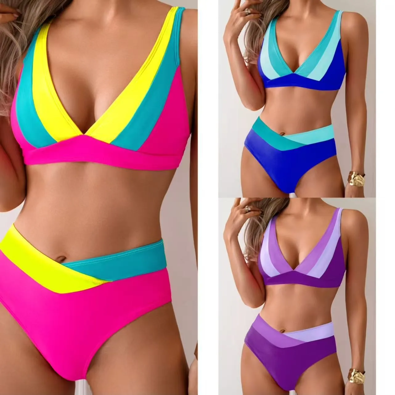 Woman Bikini Backless V Neck Top Neon Pink Bikinis High Waisted Briefs Swimwear Women's Two-piece Turquoise Two Piece Swimsuit
Woman Bikini Backless V Neck Top Neon Pink Bikinis High Waisted Briefs Swimwear Women's Two-piece Turquoise Two Piece Swimsuit