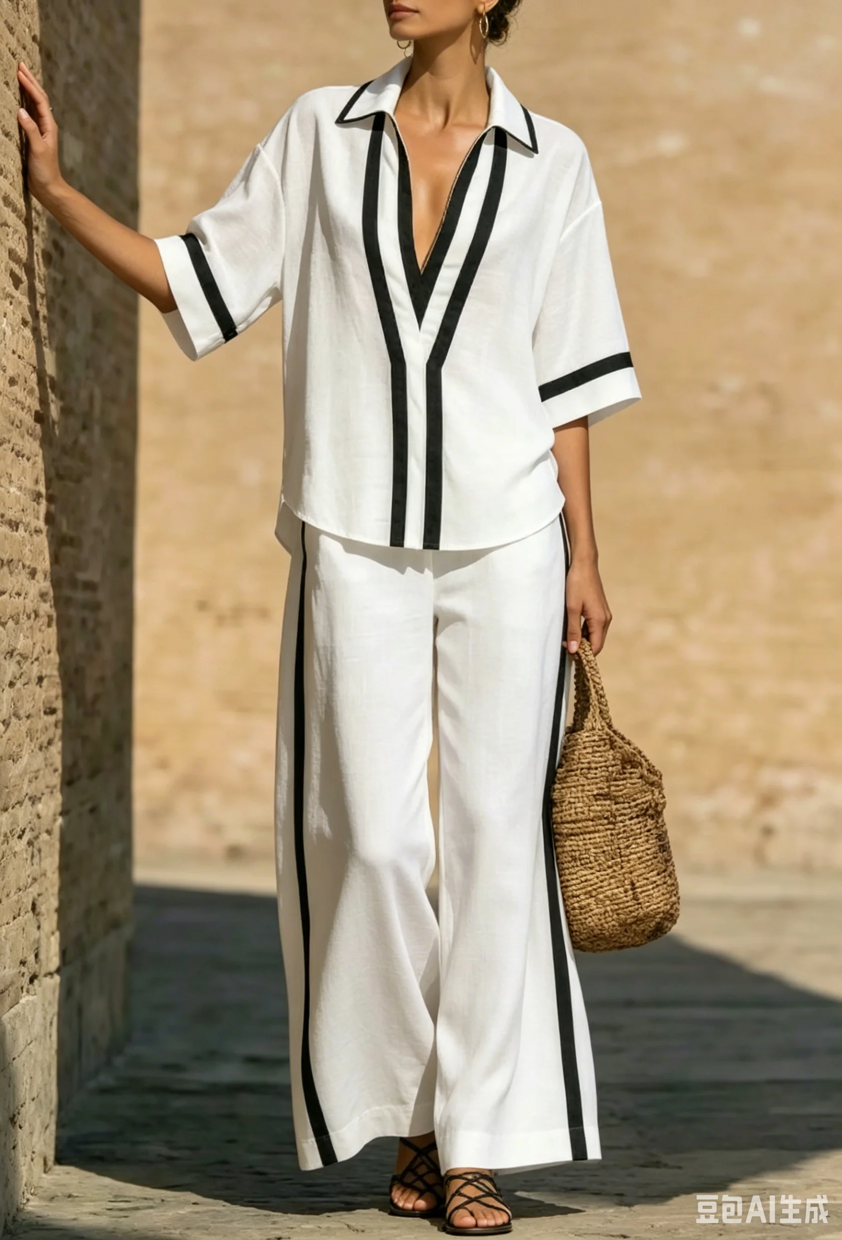 Women's New Two-piece Contrasting Color Short-sleeved Lapel Shirt Wide-leg Pant Summer Women's Fashion Deep-V Loose Casual Suit
Women's New Two-piece Contrasting Color Short-sleeved Lapel Shirt Wide-leg Pant Summer Women's Fashion Deep-V Loose Casual Suit
