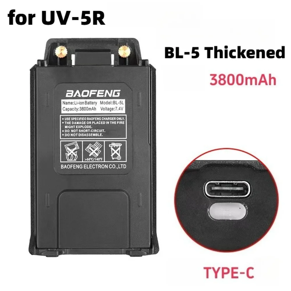 New 3800mAh BL-5 Thickened and Type-c Rechargeable Lithium Battery 7.4V for UV-5R UV-5RE Two Way Radio
New 3800mAh BL-5 Thickened and Type-c Rechargeable Lithium Battery 7.4V for UV-5R UV-5RE Two Way Radio