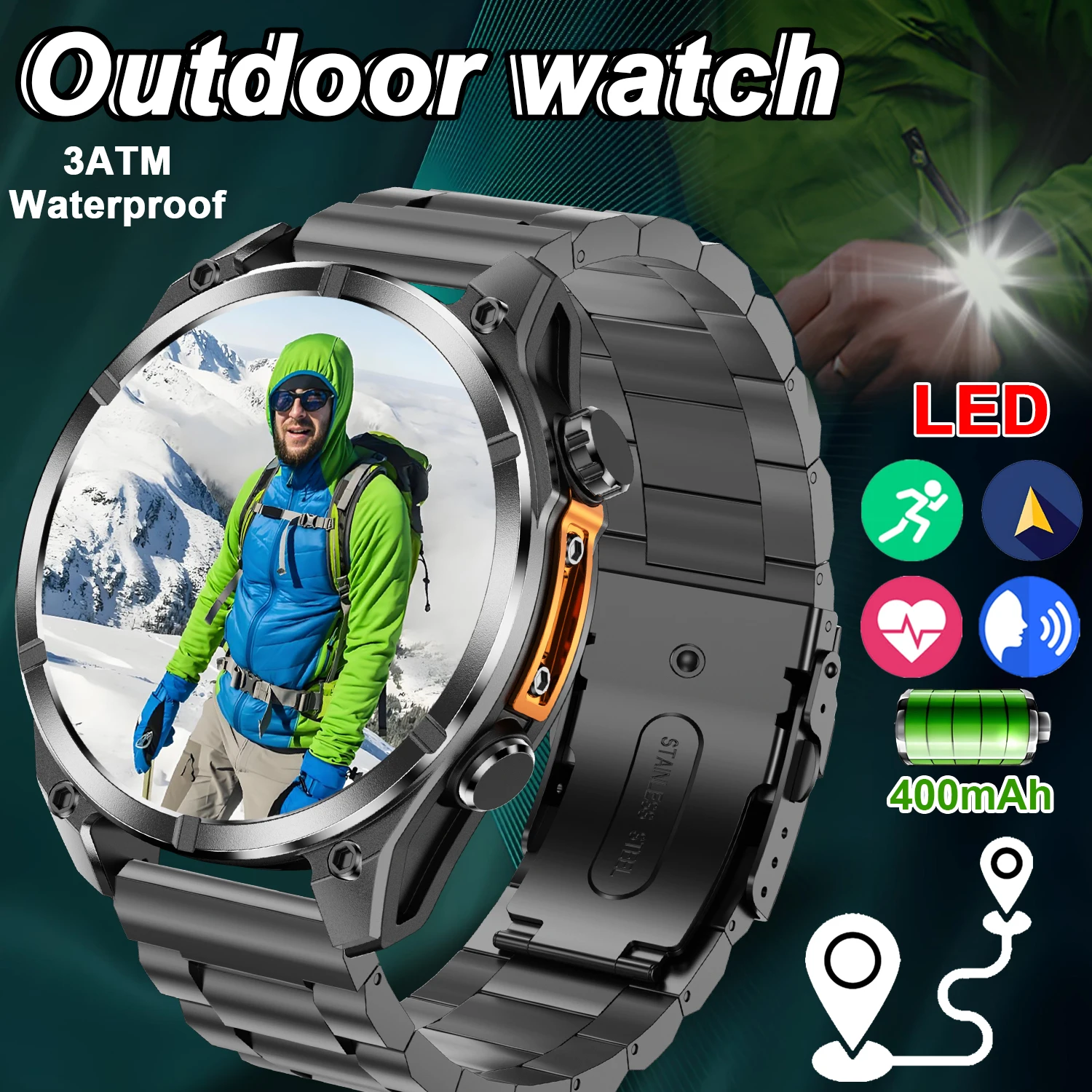 New Outdoor Sports Smart Watch GPS Compass 3ATM Waterproof Altitude Air Pressure Bluetooth Call HD Screen flashlight Smartwatch
New Outdoor Sports Smart Watch GPS Compass 3ATM Waterproof Altitude Air Pressure Bluetooth Call HD Screen flashlight Smartwatch