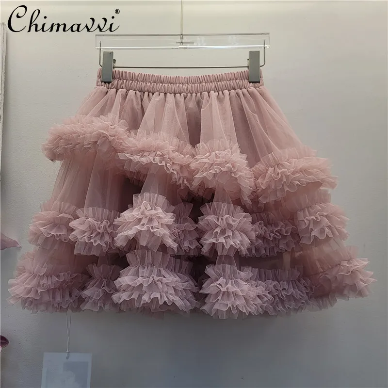 2026 Summer Korean Elegant Sweet Girl Mesh Cake Skirt Elastic High Waist Ruffled Versatile Casual Fluffy Short Skirts for Women
2026 Summer Korean Elegant Sweet Girl Mesh Cake Skirt Elastic High Waist Ruffled Versatile Casual Fluffy Short Skirts for Women