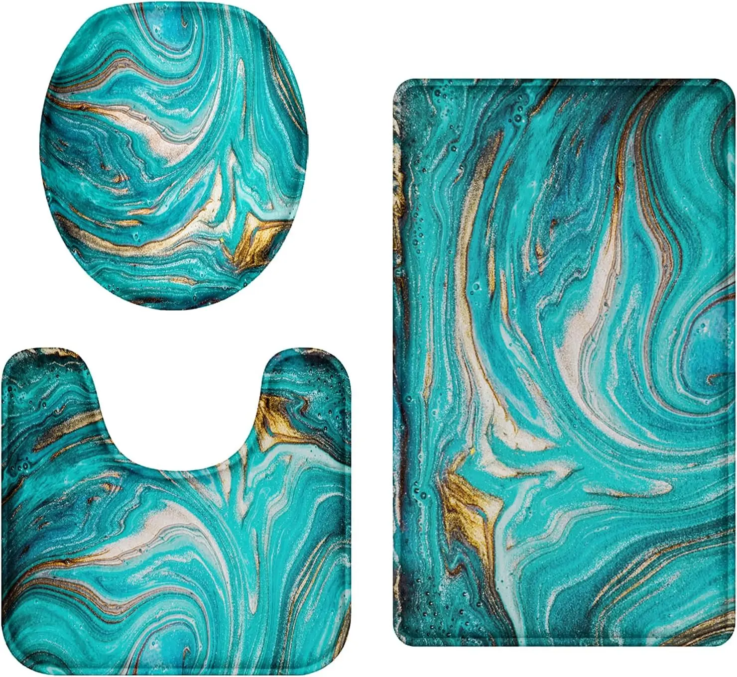 Набор ковриков для ванной из 3 предметов с бирюзовым мрамором, бирюзово-зеленый волнистый принт, нескользящий моющийся декор для пола для использования в ванной комнате, спальне
Набор ковриков для ванной из 3 предметов с бирюзовым мрамором, бирюзово-зеленый волнистый принт, нескользящий моющийся декор для пола для использования в ванной комнате, спальне